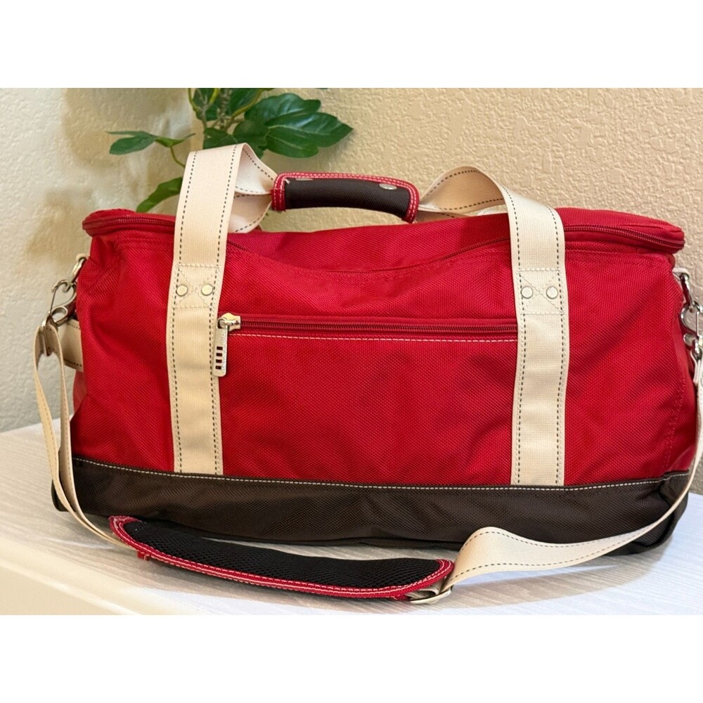 Lands' End Duffel Bag Red Nylon Travel Shoulder Strap Carry On Large EXCELLENT